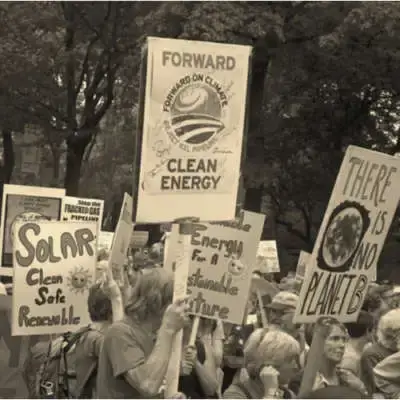 Clean energy protest with signs supporting solar power